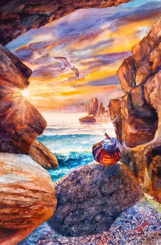 Sunrise with a Seagull and an Ant von Stamen Kasabov, Malerei kaufen auf Singulart