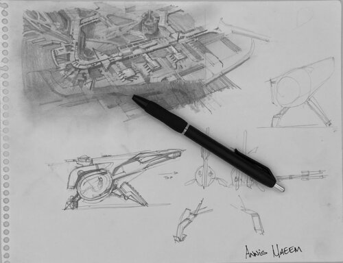 Original Drawing by Designer Annis Naeem for "Tron: Uprising" used for the nineteen episodes, Pen is in picture to show scale.  by Annis TRON Naeem, Work on Paper for Sale on Singulart