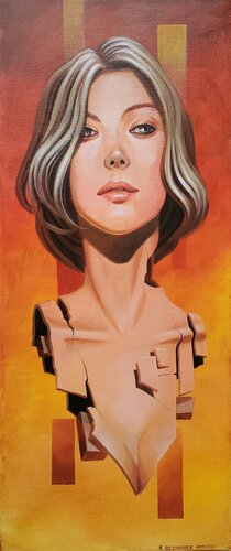 Portrait sur fond orange von Régis Bezannier, Malerei kaufen auf Singulart