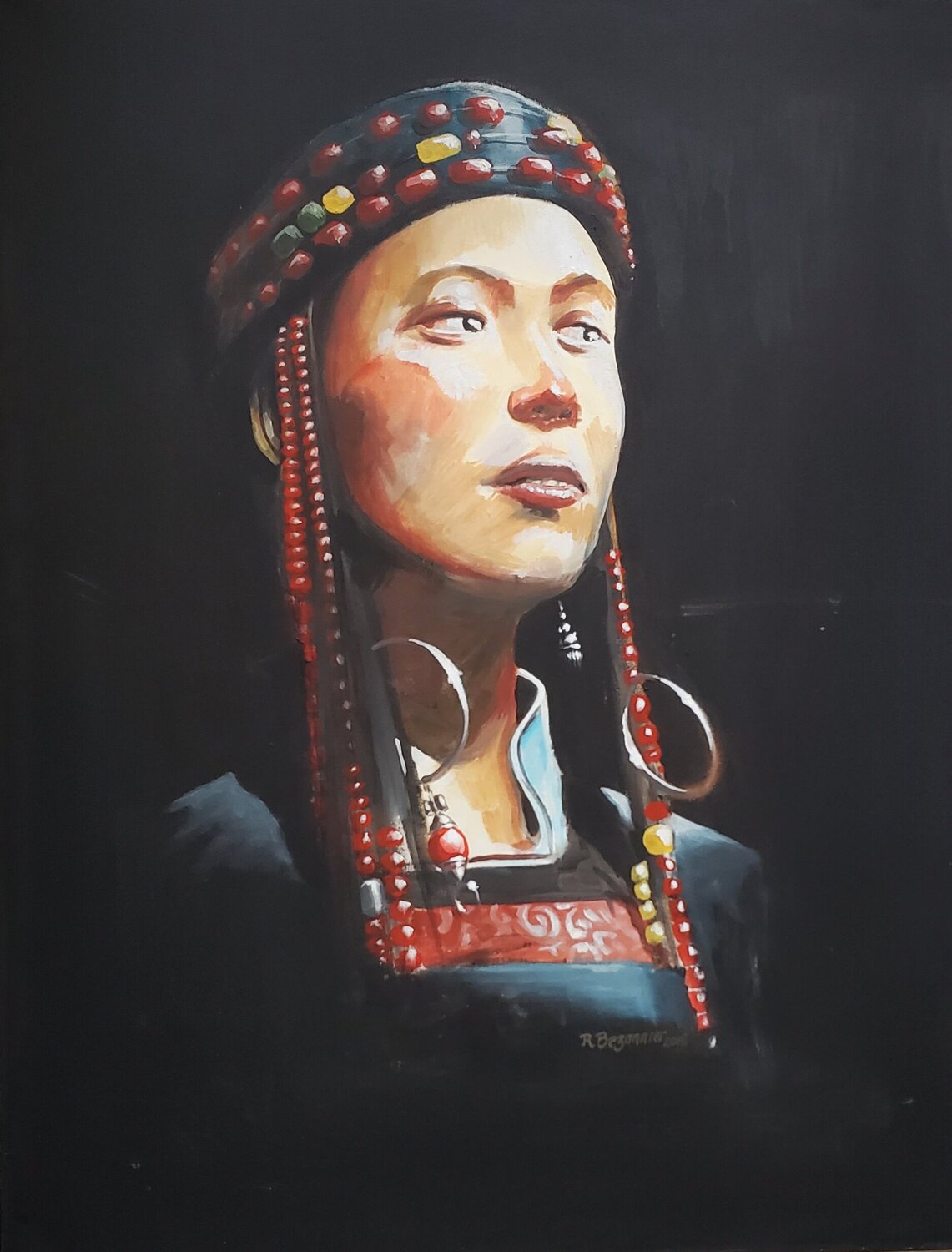 Portrait d'une jeune Buryat Régis Bezannier Originalgemälde zu verkaufen