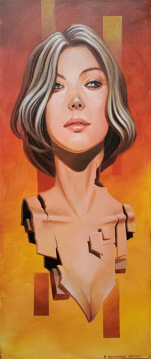 Portrait sur fond orange Régis Bezannier Originalgemälde zu verkaufen