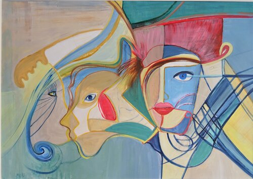 Menschen tragen Masken by Ute Lempp, 油畫 for Sale on Singulart