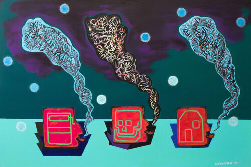 Three Heads Smoking Smoke von Bohdan Buchkovskiy, Malerei kaufen auf Singulart