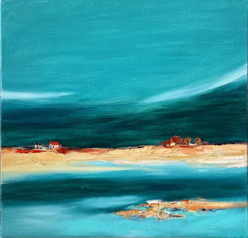 Turquoise landscape van Olga Shangina, Schilderij te koop op Singulart