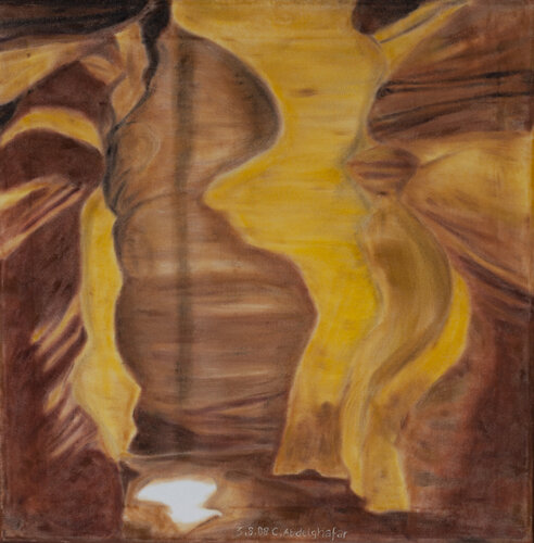 Höhle mit Lichtspiel van Claudia Luethi alias Abdelghafar, Schilderij te koop op Singulart