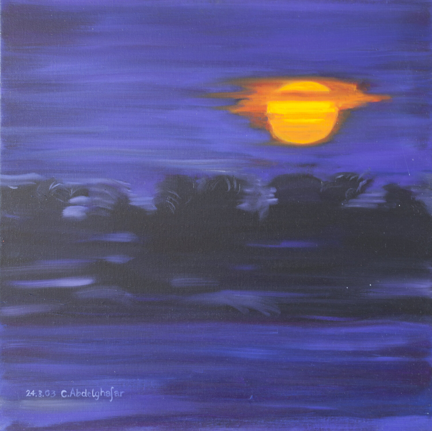 Sonnenuntergang in Afrika Claudia Luethi alias Abdelghafar Originalgemälde zu verkaufen