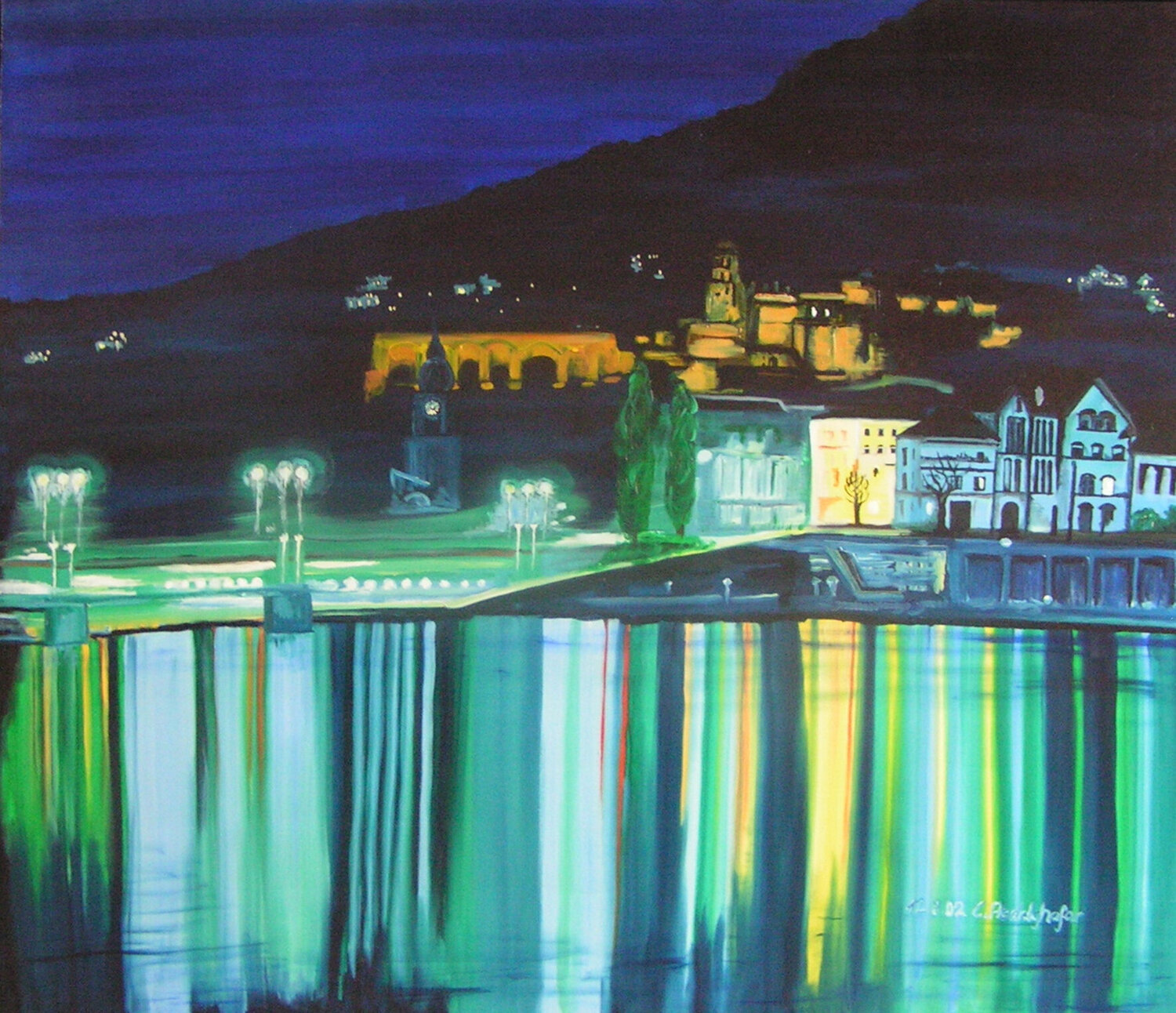 Heidelberg bei Nacht Claudia Luethi alias Abdelghafar Dipinto originale in vendita