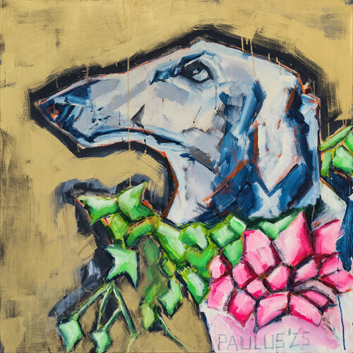 Hund mit Blumen van Tina Paulus, Schilderij te koop op Singulart