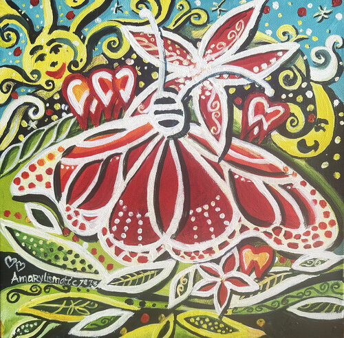 Butterfly in a Whimsical Garden di Maria Matic and Amarylismatic, Pittura in vendita su Singulart