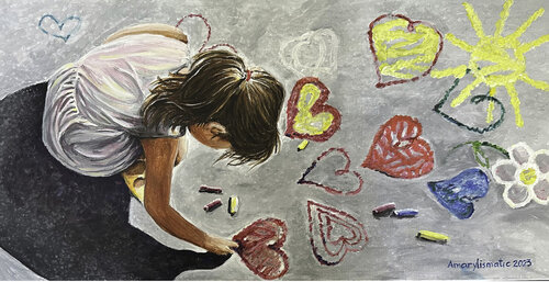 Girl and Hearts van Maria Matic and Amarylismatic, Schilderij te koop op Singulart