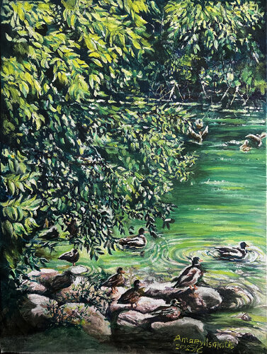 Ducks basking in the Sun van Maria Matic and Amarylismatic, Schilderij te koop op Singulart