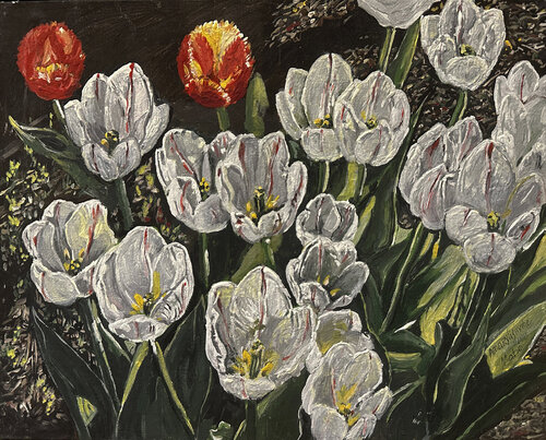 Snow White tulips von Maria Matic and Amarylismatic, Malerei kaufen auf Singulart