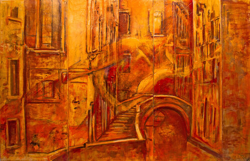 Liebespaar in Venedig Triptichon von Ursula Leinfelder, Malerei kaufen auf Singulart