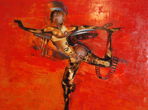 Grace Jones -Composing- Collage- Gemälde van Ursula Leinfelder, Schilderij te koop op Singulart