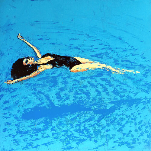 Woman floating on shallow waters van Marcos Buarque de Hollanda, Tekening te koop op Singulart