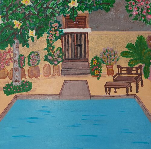 Mediterráneo - Dreamhouse with pool by Tanya Silva, Painting for Sale on Singulart