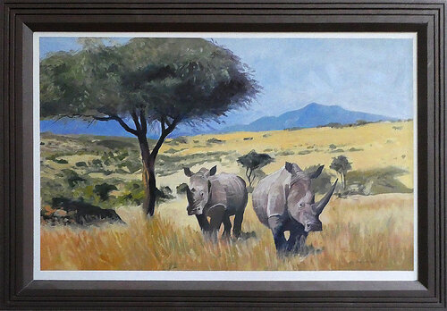 Northern White Rhinos. par Gerald Miles, Peinture en vente sur Singulart