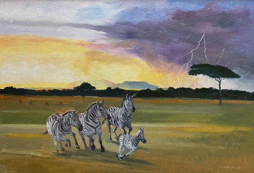 Storm approaching the Serengeti par Gerald Miles, Peinture en vente sur Singulart
