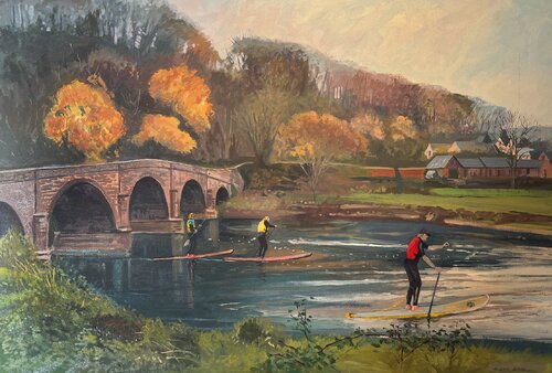 Stand-up Paddleboarding on the River Wye par Gerald Miles, Peinture en vente sur Singulart
