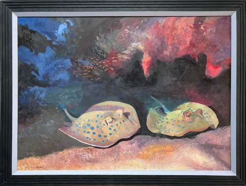 Blue Spotted Stingrays by Gerald Miles, 油畫 for Sale on Singulart