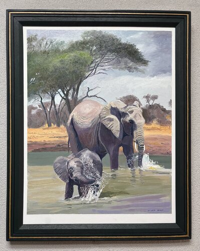 Enjoying the watering hole. von Gerald Miles, Malerei kaufen auf Singulart
