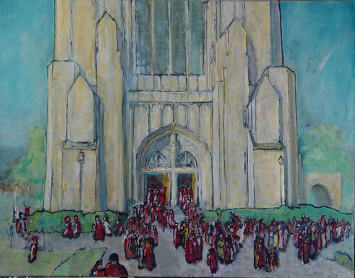Graduation Day, Rockefeller Chapel, University of Chicago by Leon Sarantos, Painting for Sale on Singulart