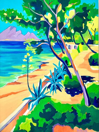Pins et agaves en bord de mer von Hortense BATAILLE, Malerei kaufen auf Singulart