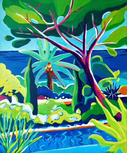 une piscine sous les pins di Hortense BATAILLE, Pittura in vendita su Singulart