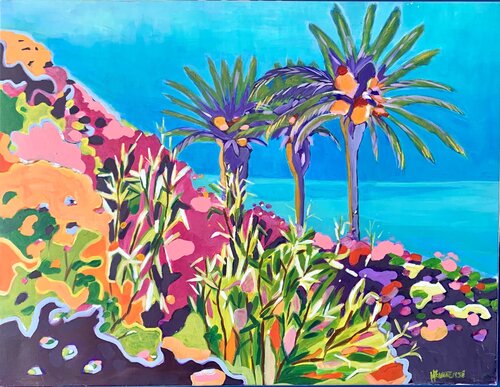 Bougainvilliers et palmiers di Hortense BATAILLE, Pittura in vendita su Singulart