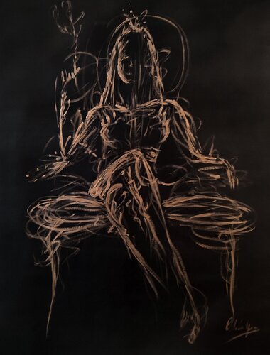 Smoking Woman Gold by walter geraci, Painting for Sale on Singulart