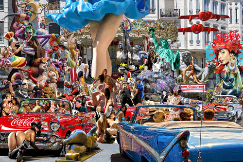 Serie: Teatros de la Democracia. Título: Fiesta de la Cocaina en Valencia - formato XXL - Pop surrealismo von El Pop surrealista Ortega, Andere Medien kaufen auf Singulart