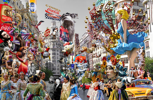 Serie: Teatros de la Democracia. Título: Utopía de Titanes en Valencia - formato XXL - Pop surrealismo von El Pop surrealista Ortega, Andere Medien kaufen auf Singulart