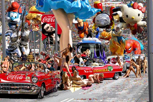 Serie: Teatros de la Democracia. Título: Utopía de Titanes en el Mediterráneo - formato XL - Pop surrealismo von El Pop surrealista Ortega, Andere Medien kaufen auf Singulart