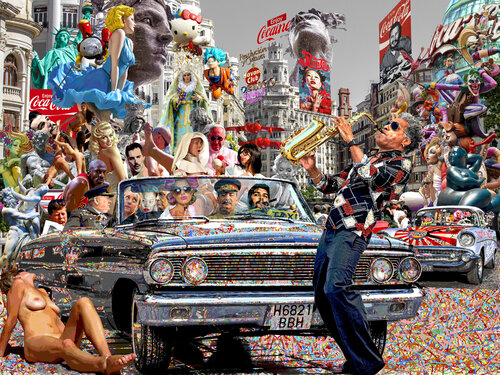 Serie: Teatros de la Democracia. Título: Sueños y utopías de Isabel la Católica - formato XXL - Pop surrealismo von El Pop surrealista Ortega, Andere Medien kaufen auf Singulart