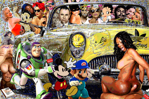 Serie: Teatros de la Democracia. Título: John Dillinger Party in the Paradise - formato XL - Pop surrealismo von El Pop surrealista Ortega, Andere Medien kaufen auf Singulart