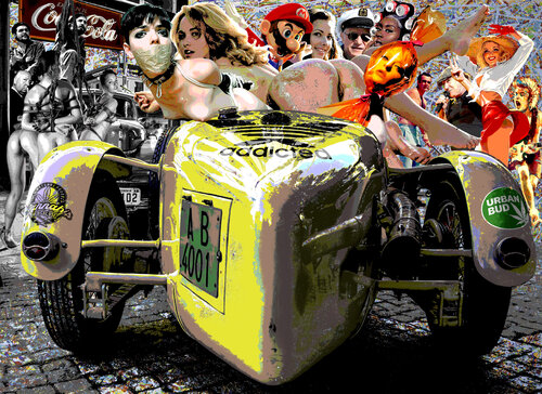 Serie: Teatros de la Democracia. Título: Sueño de Tarantino en tierra de Ángeles y Demonios  - formato XXL - Pop surrealismo von El Pop surrealista Ortega, Andere Medien kaufen auf Singulart