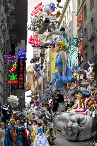 Serie: Teatros de la Democracia. Título: El pan de vida eterna  - formato XL - Pop surrealismo von El Pop surrealista Ortega, Andere Medien kaufen auf Singulart