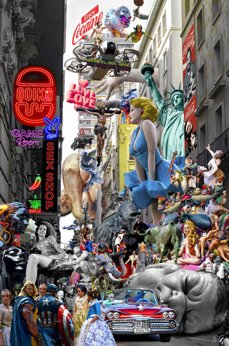 Serie: Teatros de la Democracia. Título: El pan de vida  - formato XXL 150 x 100 cm - Pop surrealismo von El Pop surrealista Ortega, Andere Medien kaufen auf Singulart