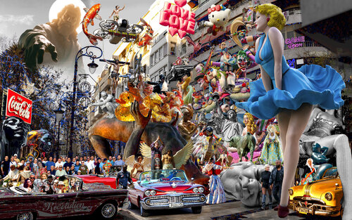Serie: Cocaína para Isabel la Católica (2025). Título: Sueño de Kanye West en tierra de Ángeles y Demonios - formato XXL - Pop surrealismo von El Pop surrealista Ortega, Andere Medien kaufen auf Singulart