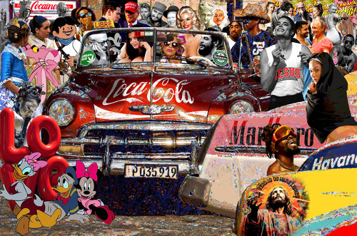 Serie: Teatros de la Democracia. Título: Utopías de Puff Diddy en el Paraíso Perdido  - formato XL - Pop surrealismo von El Pop surrealista Ortega, Andere Medien kaufen auf Singulart