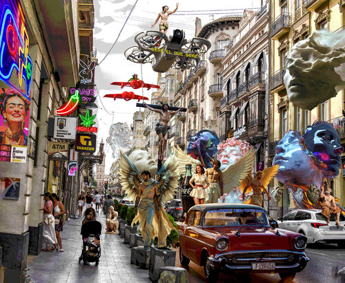 Serie: Teatros de la Democracia. Título: Yo soy el que soy - formato XL - Pop surrealismo par El Pop surrealista Ortega, Autres supports en vente sur Singulart