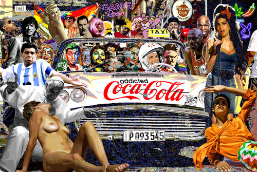Serie: Teatros de la Democracia. Título: Sueño del Papa Francisco en tierra de Ángeles y Demonios  - formato XL - Pop surrealismo par El Pop surrealista Ortega, Autres supports en vente sur Singulart