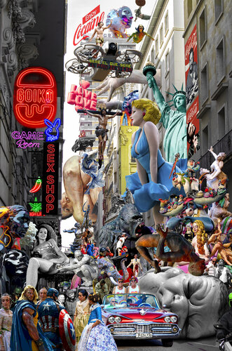 Serie: Teatros de la Democracia. Título: El pan de vida  - formato XL 100 x 66 cm - Pop surrealismo - Lienzos personalizados por encargo a diferentes formatos. by El Pop surrealista Ortega, 기타 매체 for Sale on Singulart