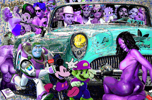 Serie: Teatros de la Democracia. Título: John Dillinger Party in the Paradise - formato XL - Pop surrealismo by El Pop surrealista Ortega, Other Media for Sale on Singulart
