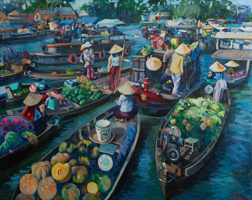 Thai bazaar van Nargiz Guliyeva, Schilderij te koop op Singulart