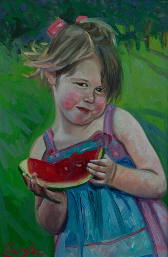 Girl with a watermelon von Nargiz Guliyeva, Malerei kaufen auf Singulart