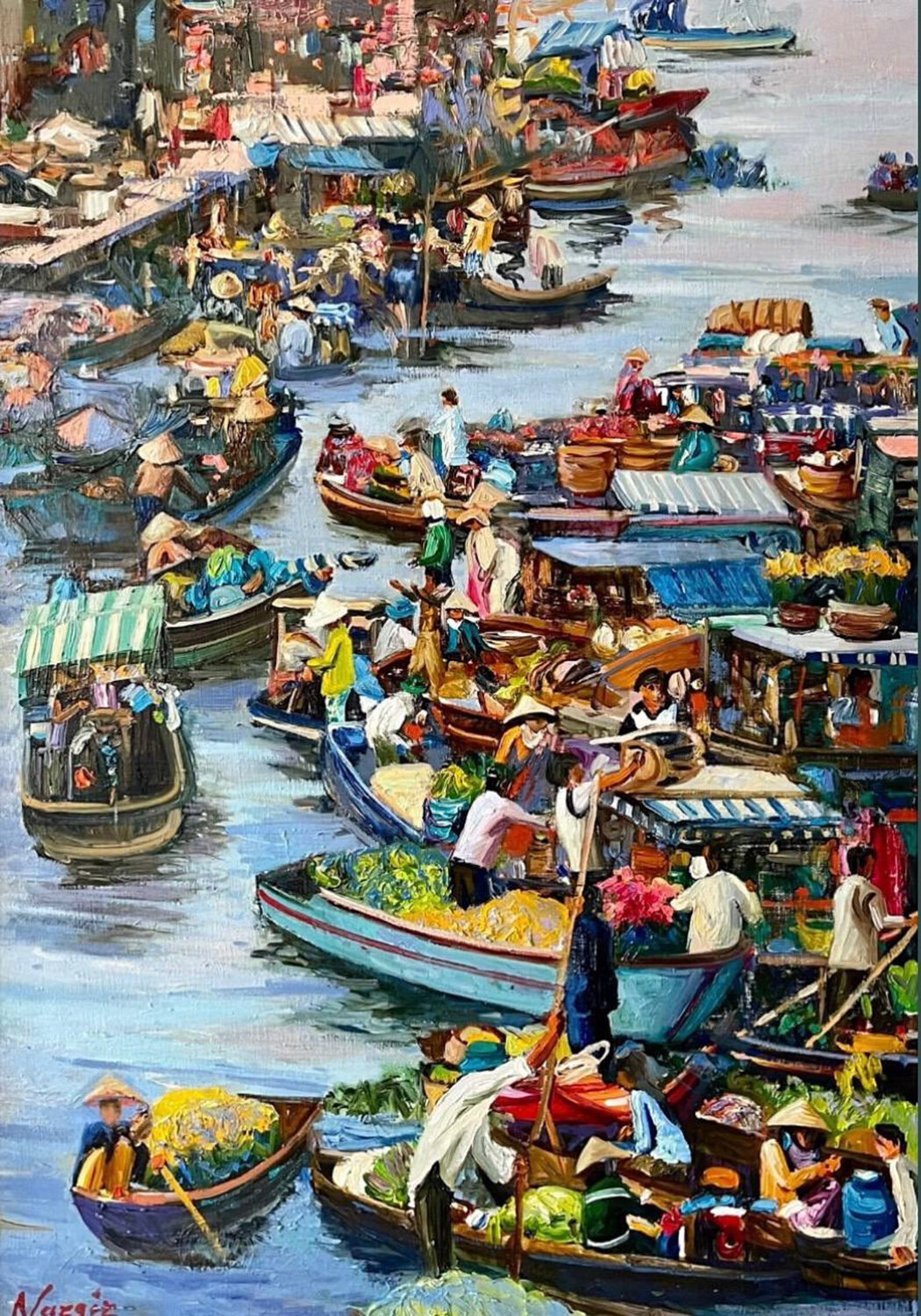 Floating Market (Vietnam) Nargiz Guliyeva Originalgemälde zu verkaufen