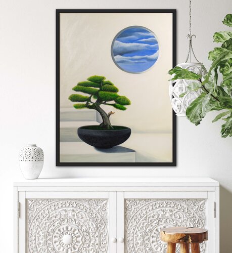 Bonsai by the window par Rafael Paiva, Peinture en vente sur Singulart