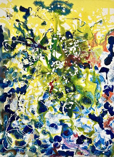 yellow and blue in thw morning dew by Heiner Lienhard, Painting for Sale on Singulart