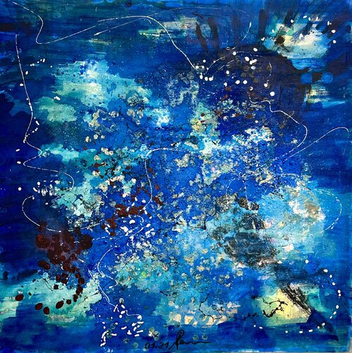 Night sky with star trails von Heiner Lienhard, Malerei kaufen auf Singulart